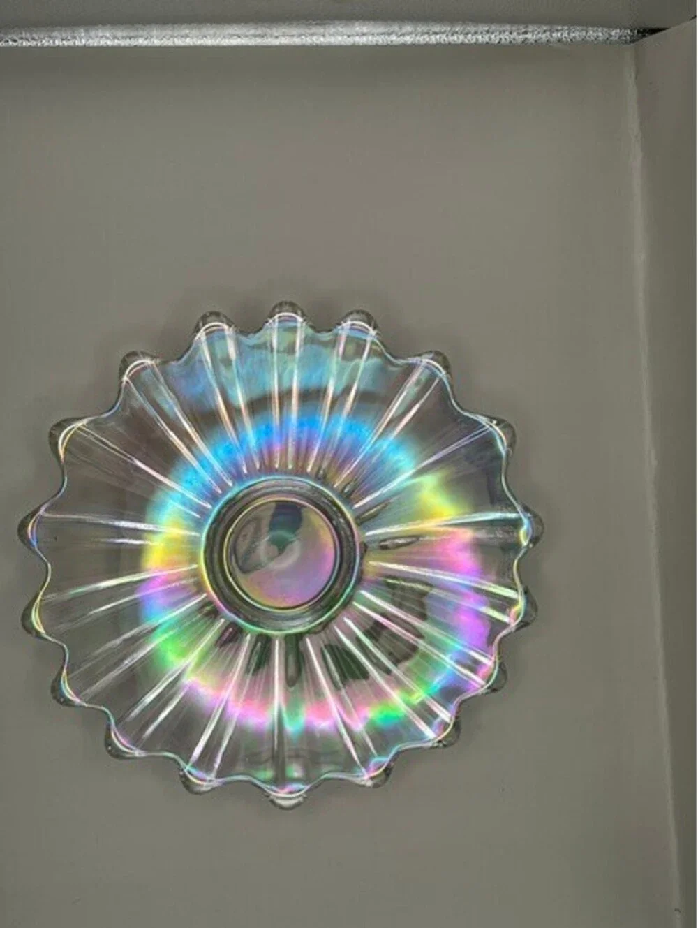 Vintage Federal Glass Celestial Bowl Clear Iridescent Carnival Glass Petal MCM
